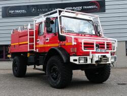 Mercedes-Benz Unimog U 5000 4x4 - (type 437.4) 4000 ltr -Lier, Winch -Feuerwehr Doppelkabine,Uberrollkafig - Rosenbauer - Expeditievoertuig, Camper TT 4836