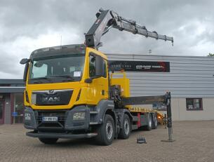 MAN TGS 35.500 8x2 - Hiab 37.7TM Kraan, Machine transporter, Oprijwagen, afsleepwagen 6.2T. lier TT 4936